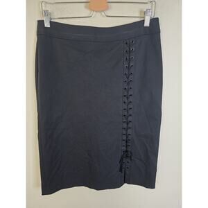 Express Black Pencil Skirt Lace Up Side Slit Women's Size 7/8 Stretch Zip